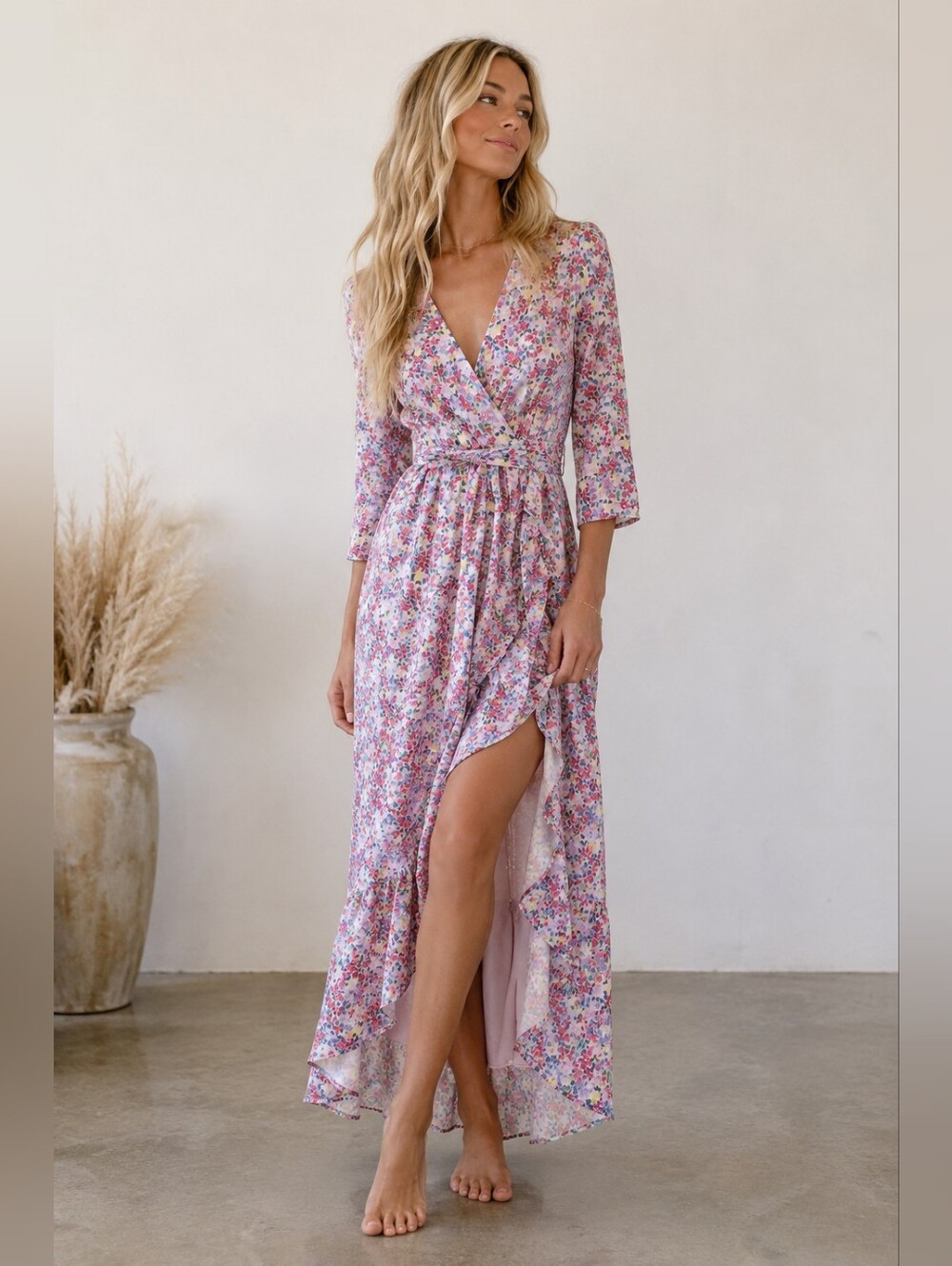 BCBGeneration Floral High-Low Wrap Maxi Dress – Size 2